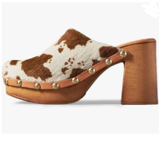 YDN Cow Platform Slip On Clogs Mules Cork High Heel Round Toe Studded Sandals - Picture 1 of 8